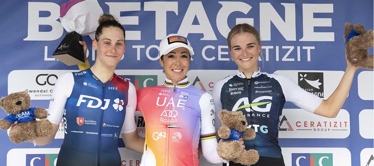 Bretagne Ladies Tour Ceratizit 2022 - 2th Edition - 1st stage Sarzeau - Bignan 125,3 km - 03/05/2022 - Vittoria Guazzini (ITA - FDJ Nouvelle-Aquitaine Futuroscope) Marta Bastianelli (ITA - UAE Team ADQ) Ally Wollaston (NZL - NXTG by Experza) - photo Arne Mill/SprintCyclingAgency©2022